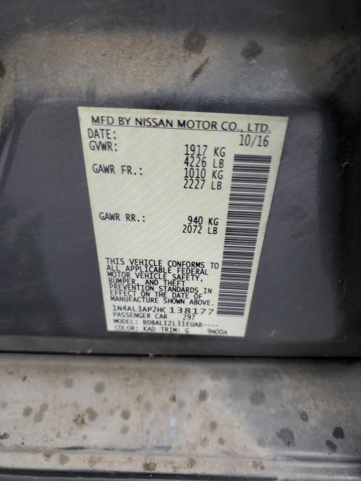 2017 Nissan Altima VIN 1N4AL3AP2HC138177 Copart auction photo, rear end damage thumbnail 12
