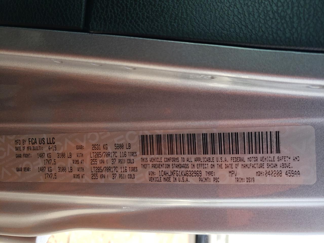 2019 Jeep Wrangler VIN 1C4HJXFG1KW632969 Copart auction photo, rear end / minor dent/scratches damage thumbnail 12