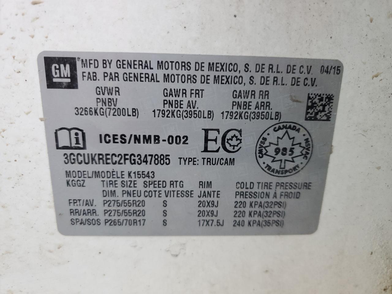 2015 Chevrolet Silverado VIN 3GCUKREC2FG347885 Copart auction photo, front end / side damage thumbnail 12