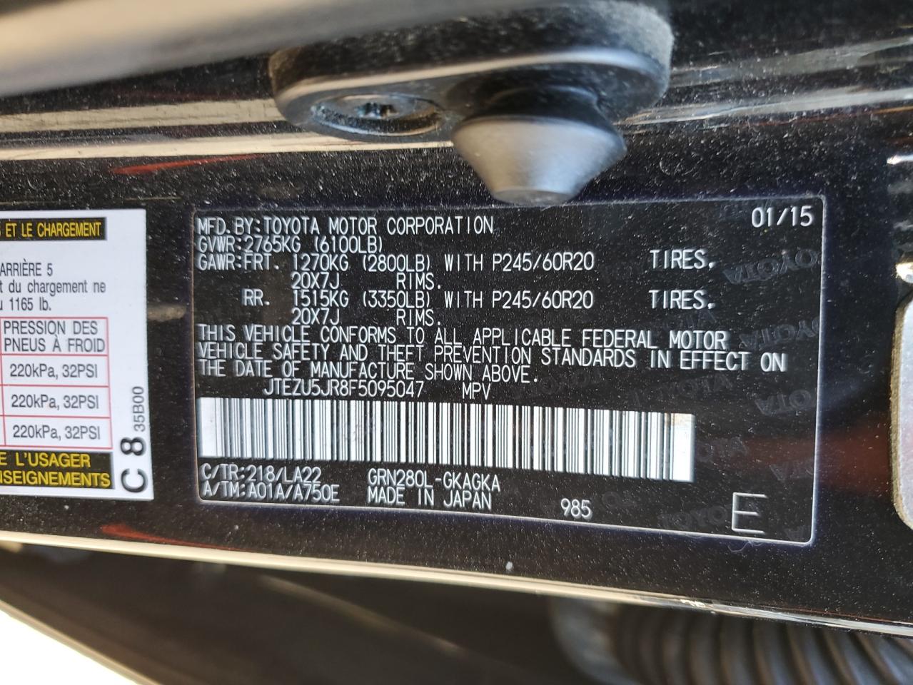 2015 Toyota 4Runner VIN JTEZU5JR8F5095047 Copart auction photo, front end damage thumbnail 13