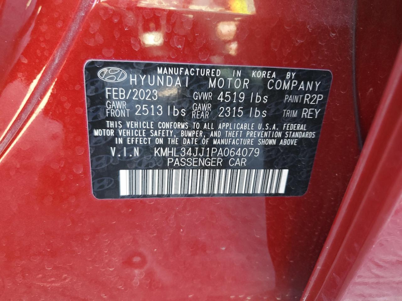 2023 Hyundai Sonata VIN KMHL34JJ1PA064079 Copart auction photo, side damage thumbnail 12