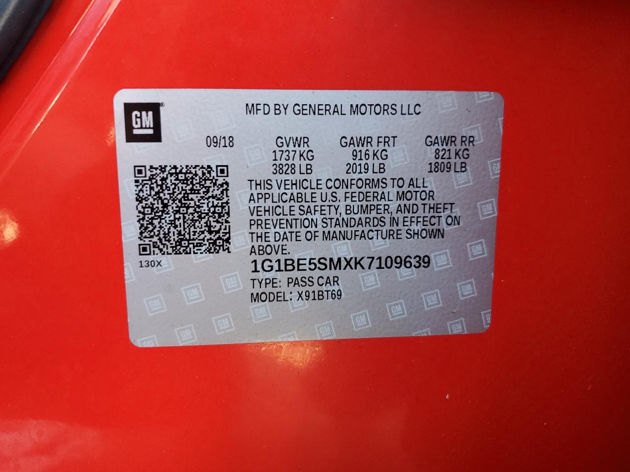 2019 Chevrolet Cruze VIN 1G1BE5SMXK7109639 Copart auction photo, rear end damage thumbnail 13