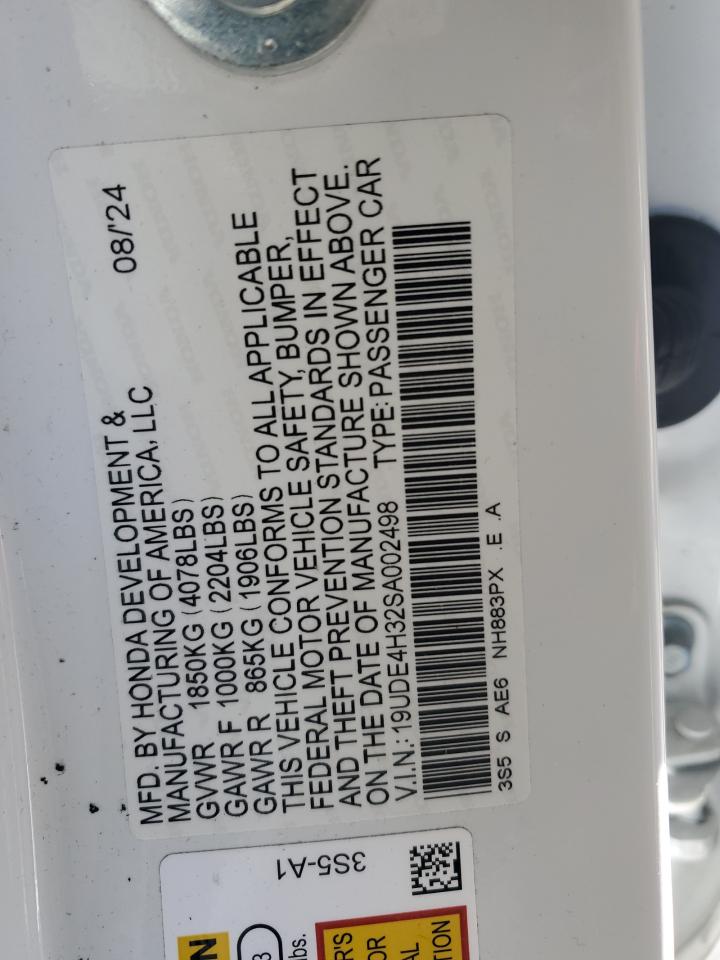 2025 Acura Integra VIN 19UDE4H32SA002498 Copart auction photo, side / front end damage thumbnail 14