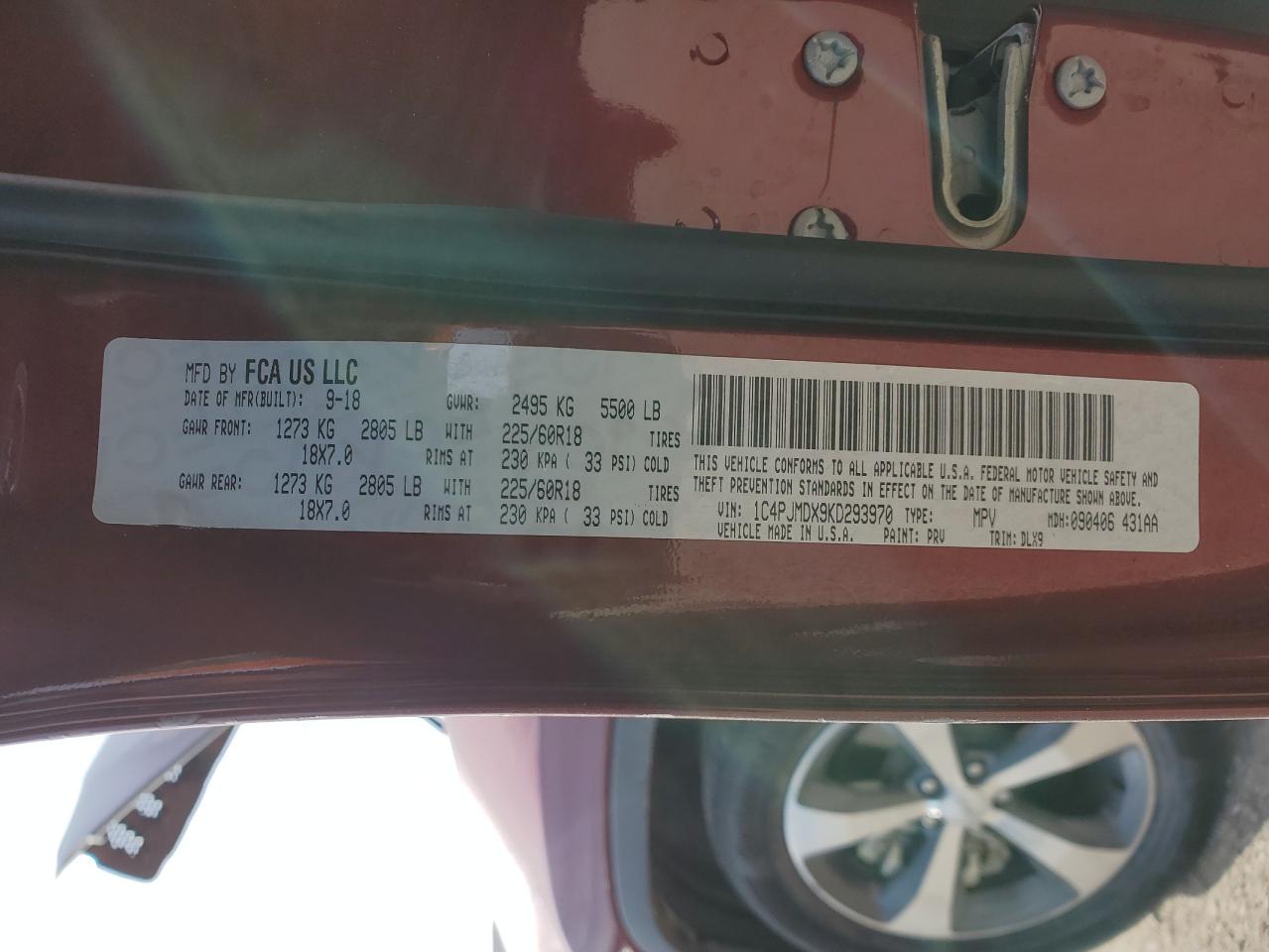 2019 Jeep Grand Cherokee VIN 1C4PJMDX9KD293970 Copart auction photo, side damage thumbnail 14