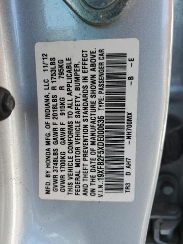 2013 Honda Civic VIN 19XFB2F5XDE000636 Copart auction photo, front end damage thumbnail 13