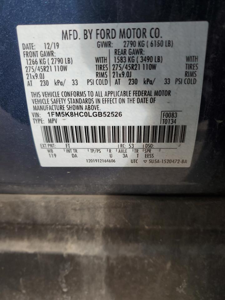 2020 Ford Explorer VIN 1FM5K8HC0LGB52526 Copart auction photo, front end damage thumbnail 15