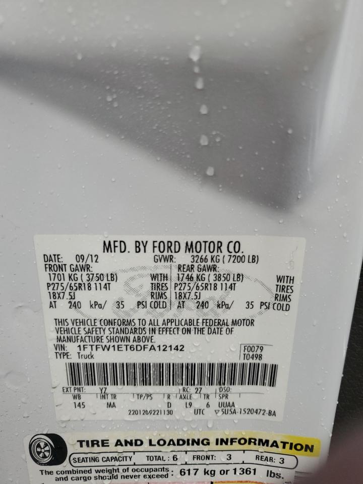 2013 Ford F-150 VIN 1FTFW1ET6DFA12142 Copart auction photo, all over damage thumbnail 13