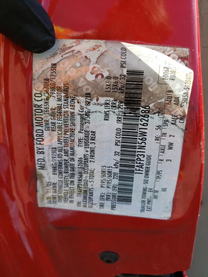 2006 Ford Focus VIN 1FAFP31N56W162686 Copart auction photo, front end damage thumbnail 14