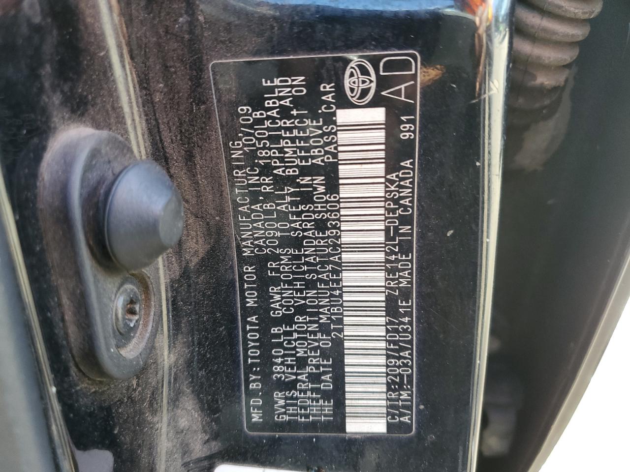 2010 Toyota Corolla VIN 2T1BU4EE7AC293606 Copart auction photo, front end damage thumbnail 12