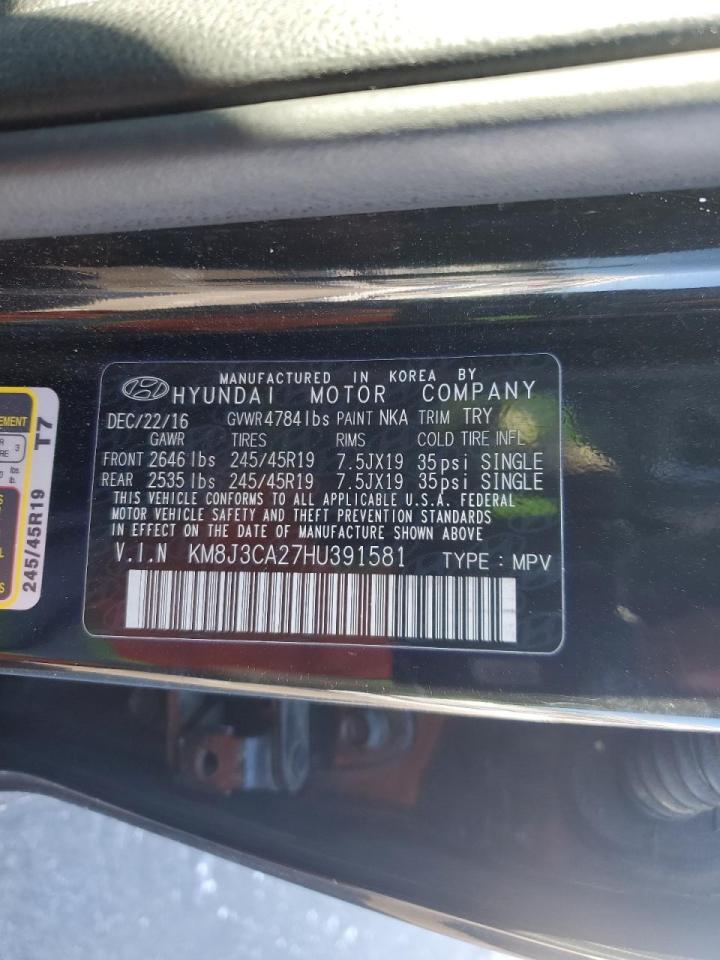 2017 Hyundai Tucson VIN KM8J3CA27HU391581 Copart auction photo, front end / all over damage thumbnail 14
