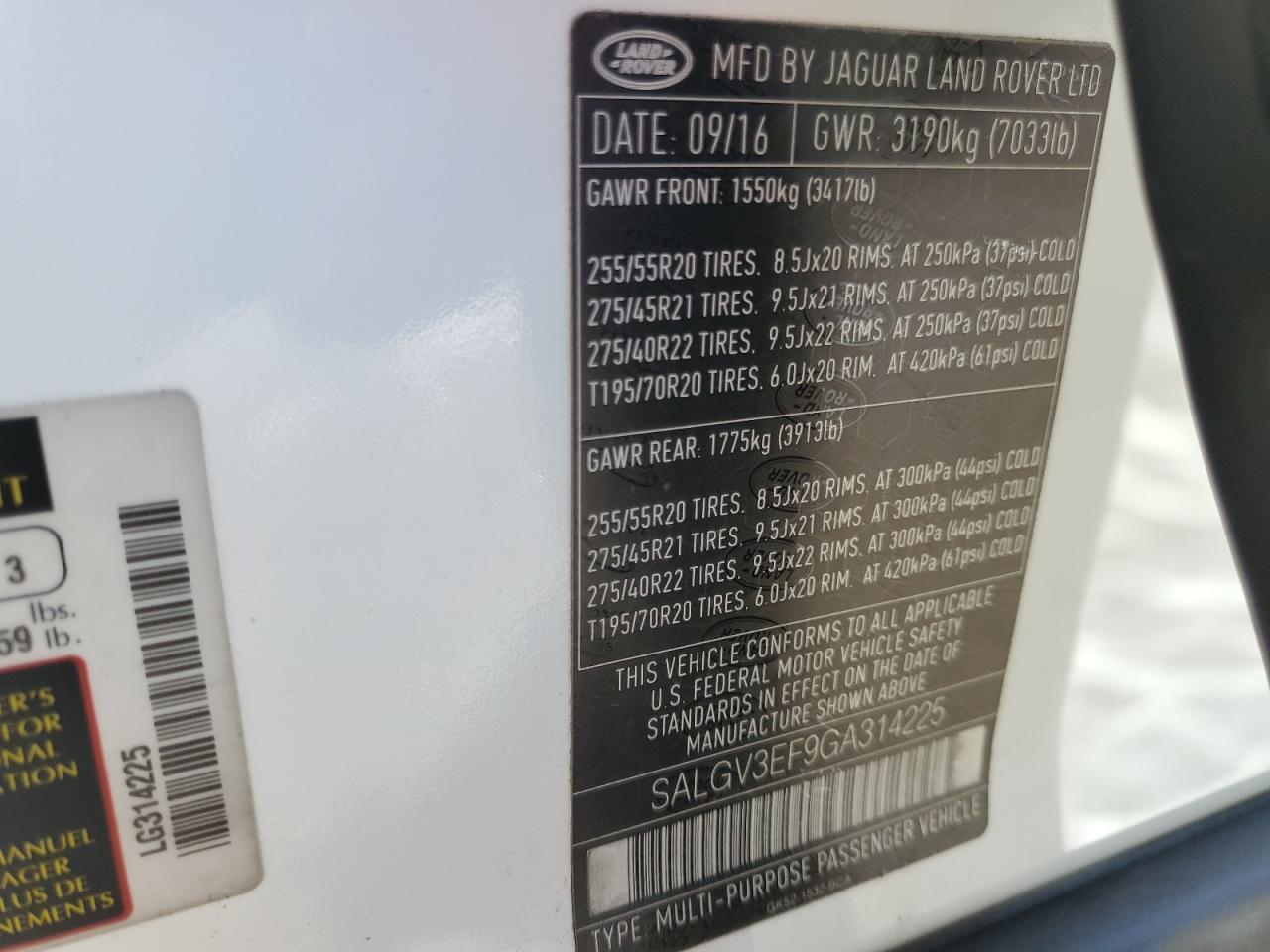 2016 Land Rover Range Rover VIN SALGV3EF9GA314225 Copart auction photo, water/flood damage thumbnail 14