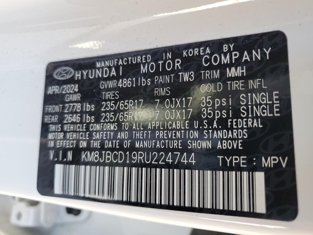 2024 Hyundai Tucson VIN KM8JBCD19RU224744 Copart auction photo, all over / mechanical damage thumbnail 13