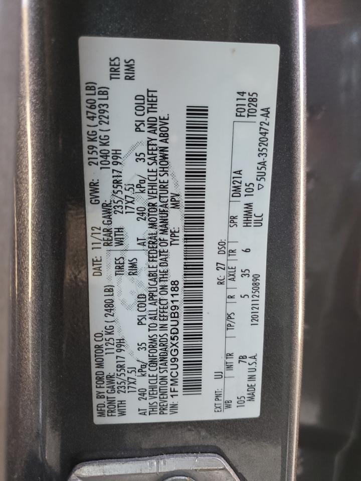 2013 Ford Escape VIN 1FMCU9GX5DUB91188 Copart auction photo, side damage thumbnail 15