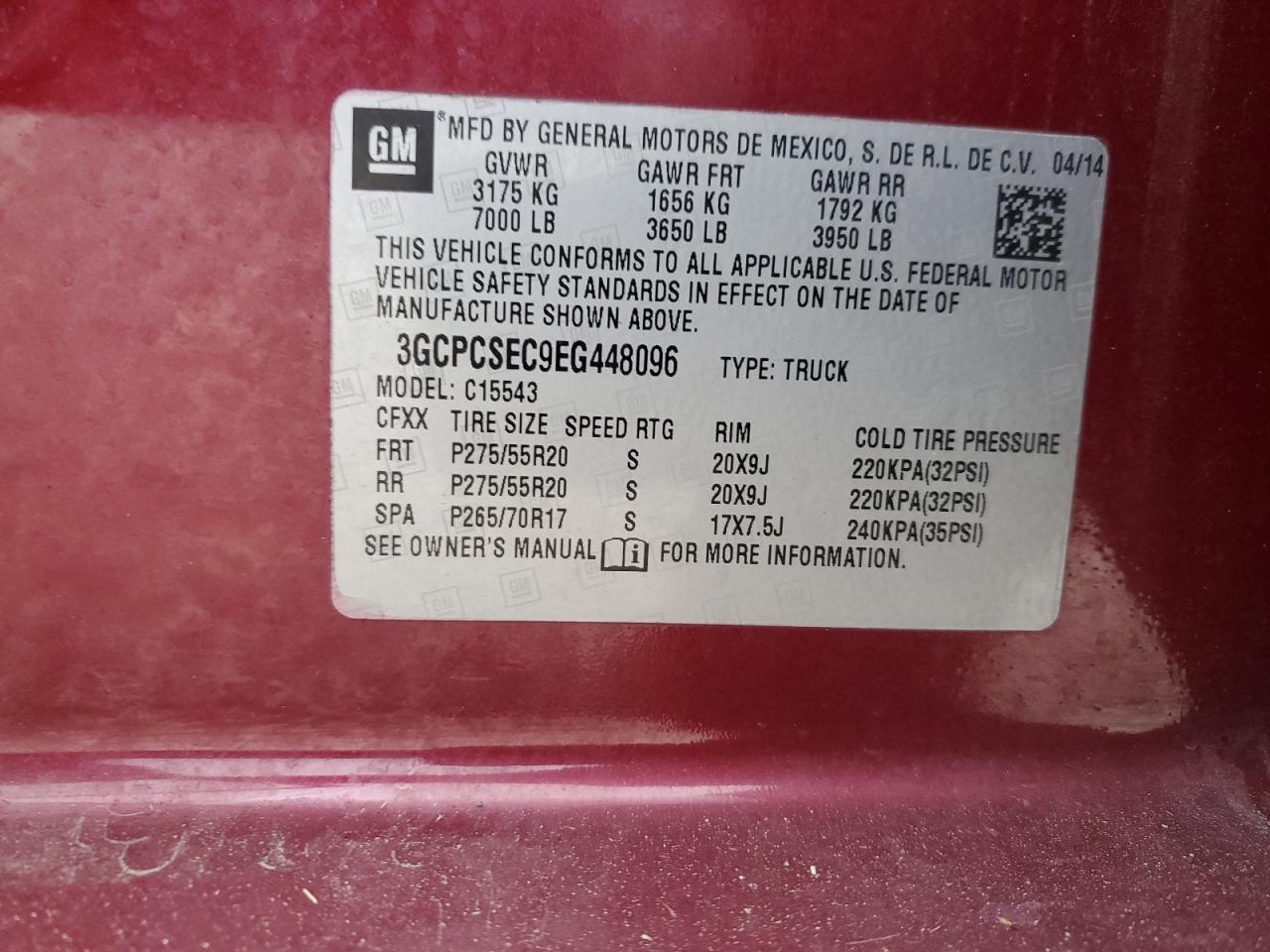 2014 Chevrolet Silverado VIN 3GCPCSEC9EG448096 Copart auction photo, rear end / side damage thumbnail 12