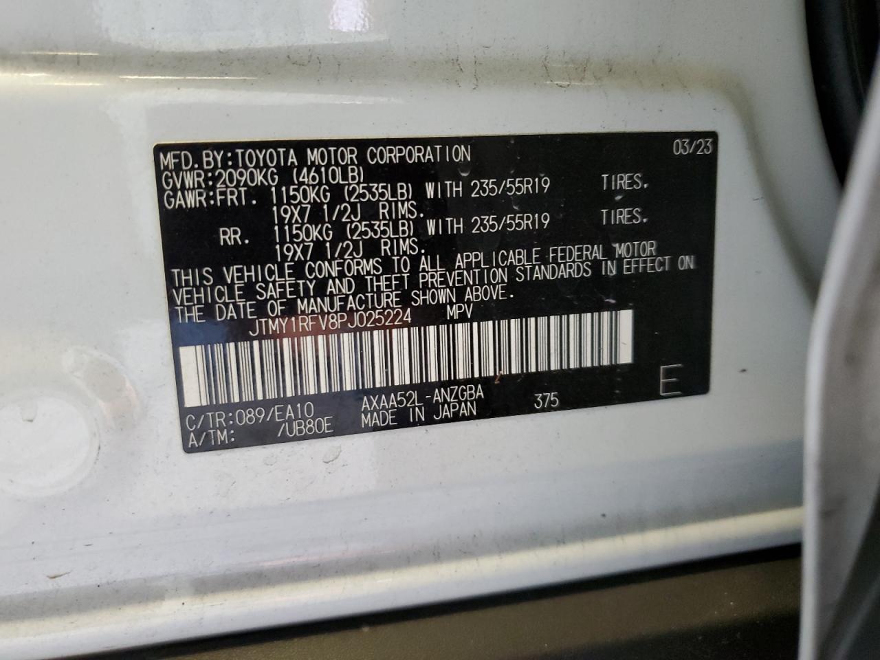 2023 Toyota RAV 4 VIN JTMY1RFV8PJ025224 Copart auction photo, rollover damage thumbnail 13