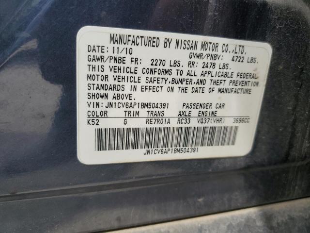 2011 Infiniti G VIN JN1CV6AP1BM504391 Copart auction photo, rear end / side damage thumbnail 12