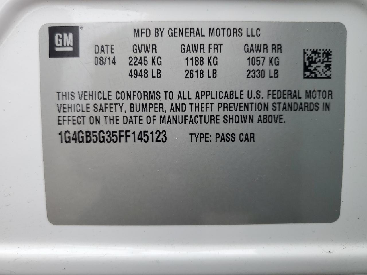 2015 Buick LaCrosse VIN 1G4GB5G35FF145123 Copart auction photo, front end damage thumbnail 13