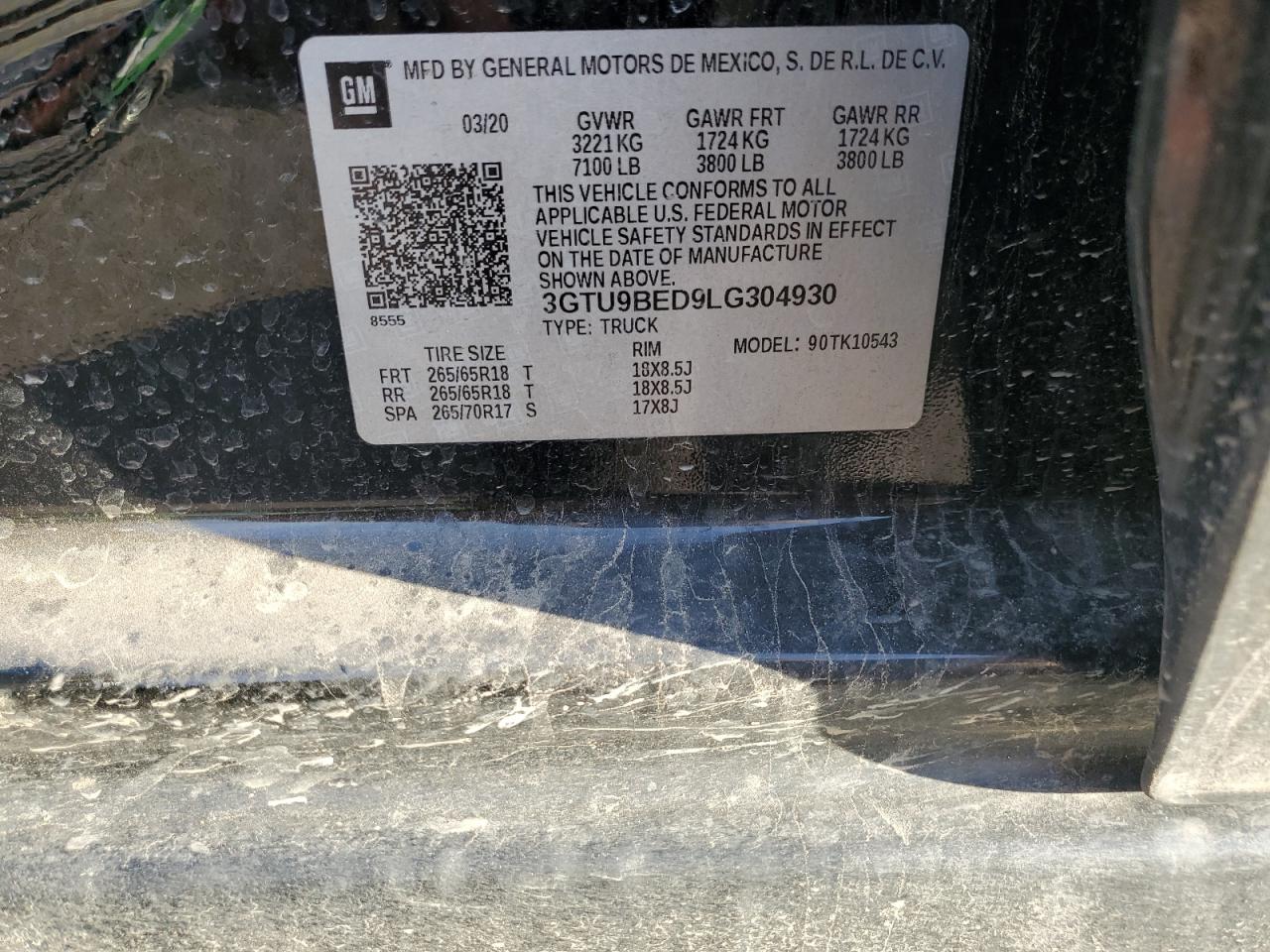 2020 GMC Sierra VIN 3GTU9BED9LG304930 Copart auction photo, front end / side damage thumbnail 14