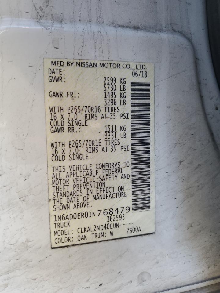 2018 Nissan Navara (Frontier) VIN 1N6AD0ER0JN768479 Copart auction photo, front end / side damage thumbnail 14