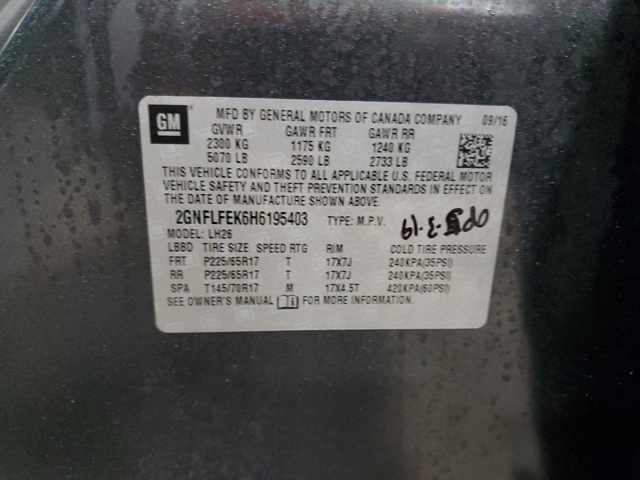 2017 Chevrolet Equinox VIN 2GNFLFEK6H6195403 Copart auction photo, front end damage thumbnail 14