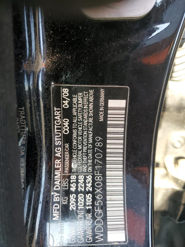 2008 Mercedes-Benz C-klasse VIN WDDGF56X08F170789 Copart auction photo, front end damage thumbnail 14