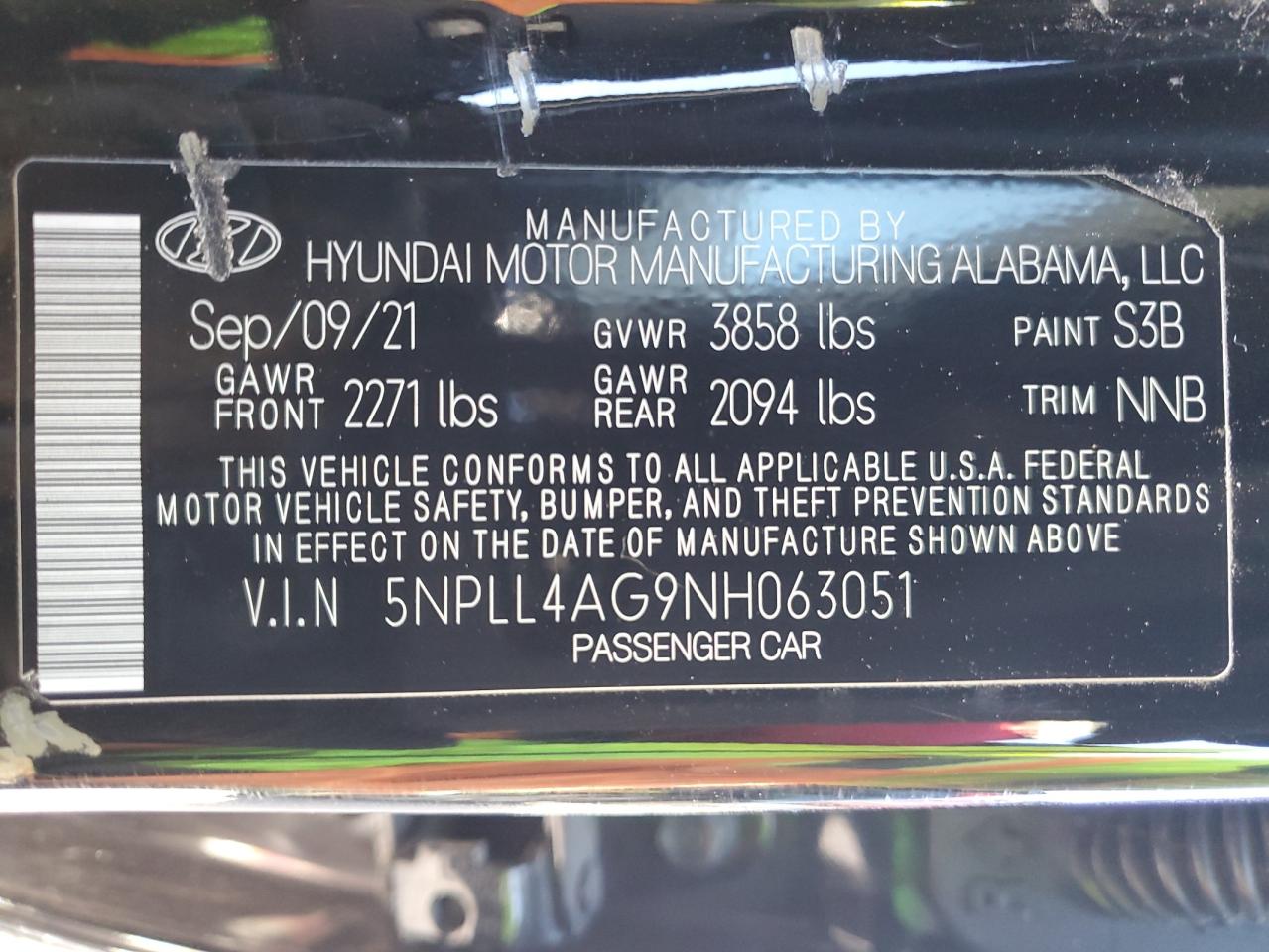 2022 Hyundai Elantra VIN 5NPLL4AG9NH063051 Copart auction photo, front end / rear end damage thumbnail 13