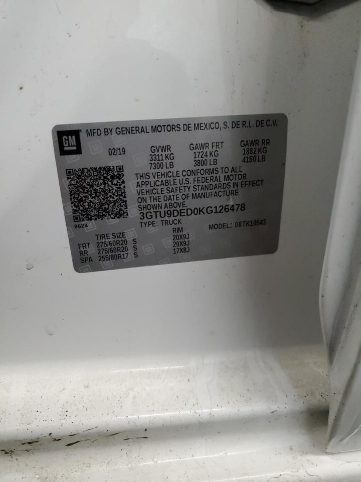 2019 GMC Sierra VIN 3GTU9DED0KG126478 Copart auction photo, all over damage thumbnail 15