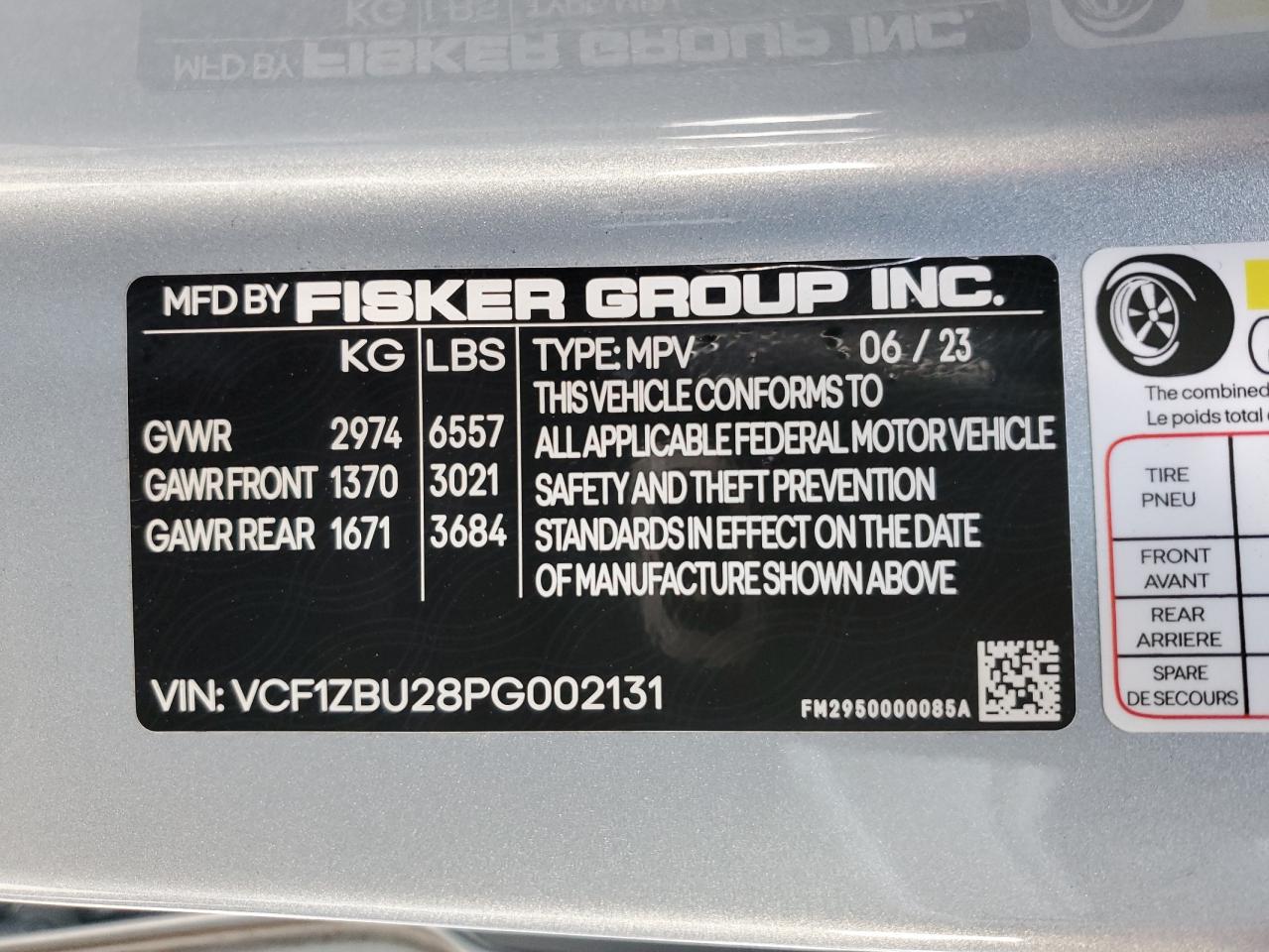 2023 Fisker Ocean VIN VCF1ZBU28PG002131 Copart auction photo, front end / side damage thumbnail 15