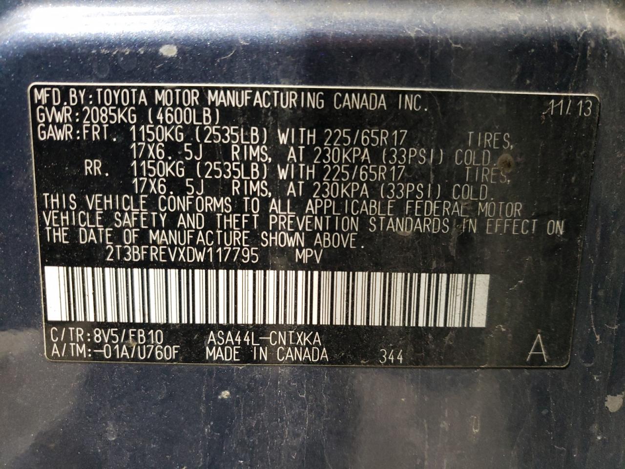 2013 Toyota RAV 4 VIN 2T3BFREVXDW117795 Copart auction photo, undercarriage / front end damage thumbnail 15