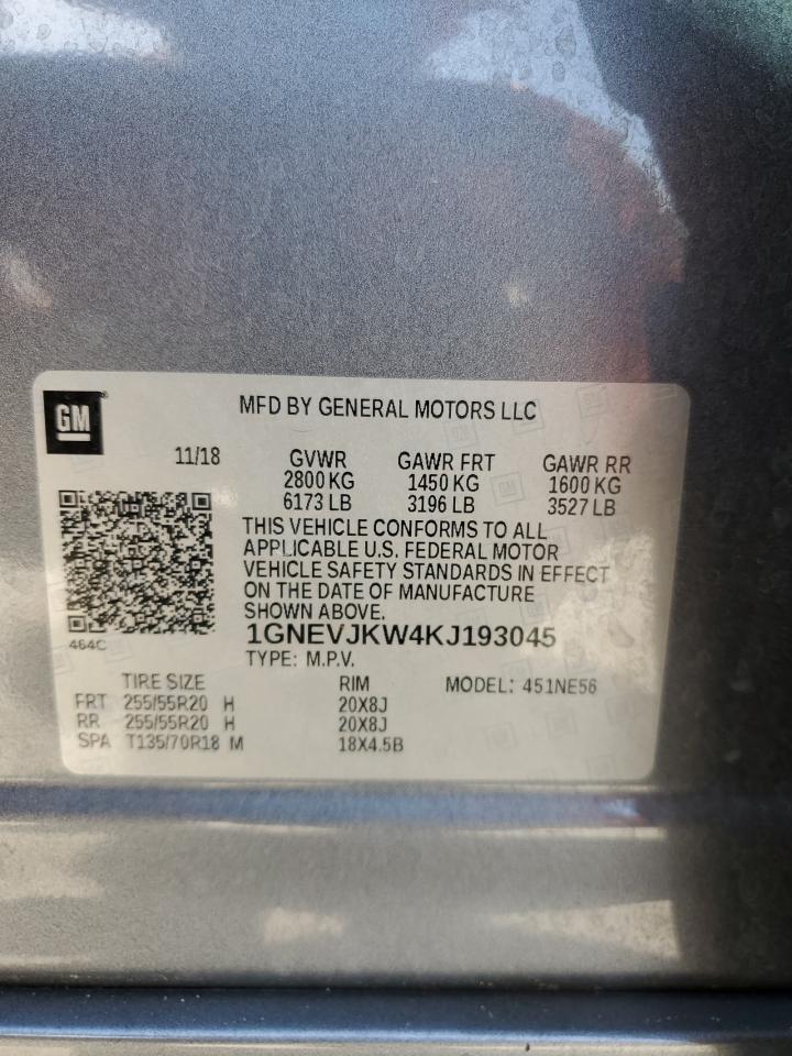 2019 Chevrolet Traverse VIN 1GNEVJKW4KJ193045 Copart auction photo, unknown damage thumbnail 15