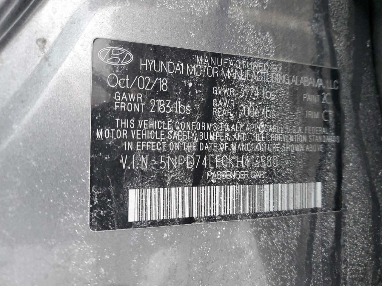 2019 Hyundai Elantra VIN 5NPD74LF0KH413580 Copart auction photo, front end / minor dent/scratches damage thumbnail 12