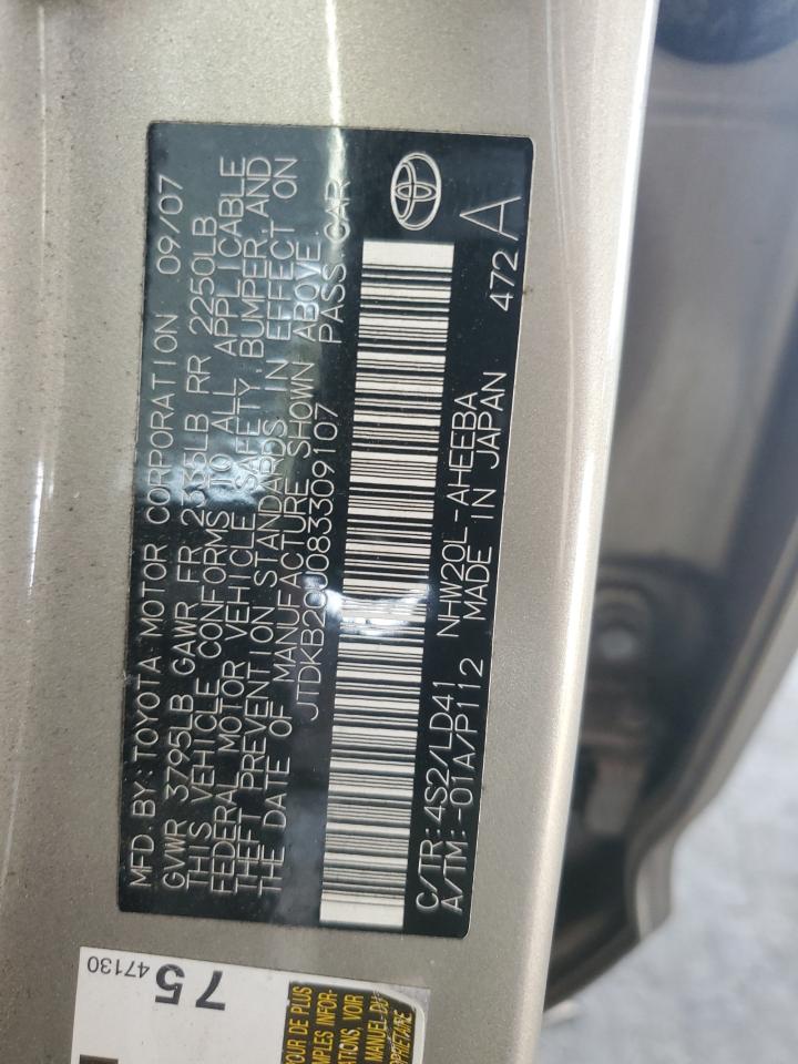 2008 Toyota Prius VIN JTDKB20U083309107 Copart auction photo, rear end / front end damage thumbnail 13