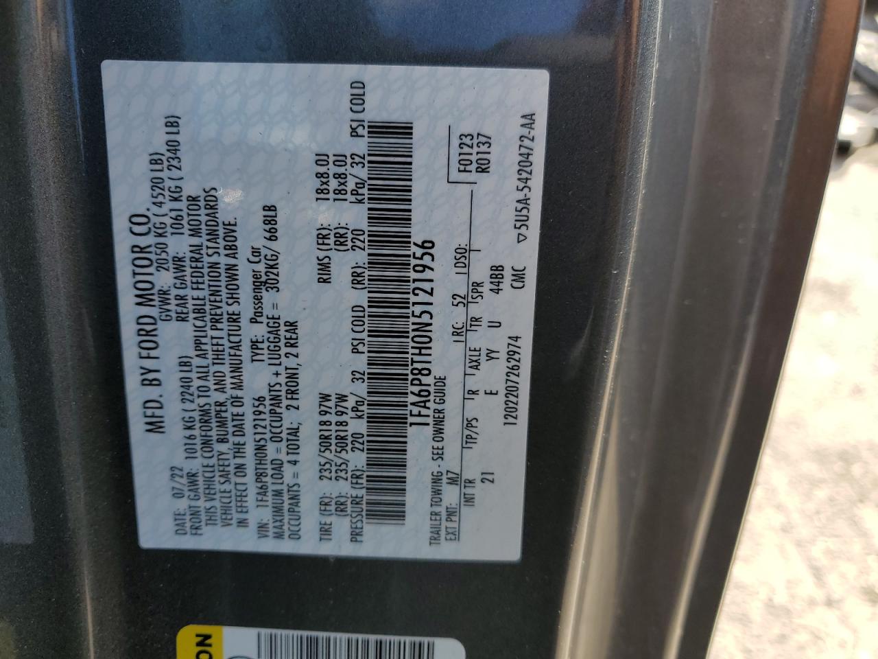 2022 Ford Mustang VIN 1FA6P8TH0N5121956 Copart auction photo, all over damage thumbnail 14
