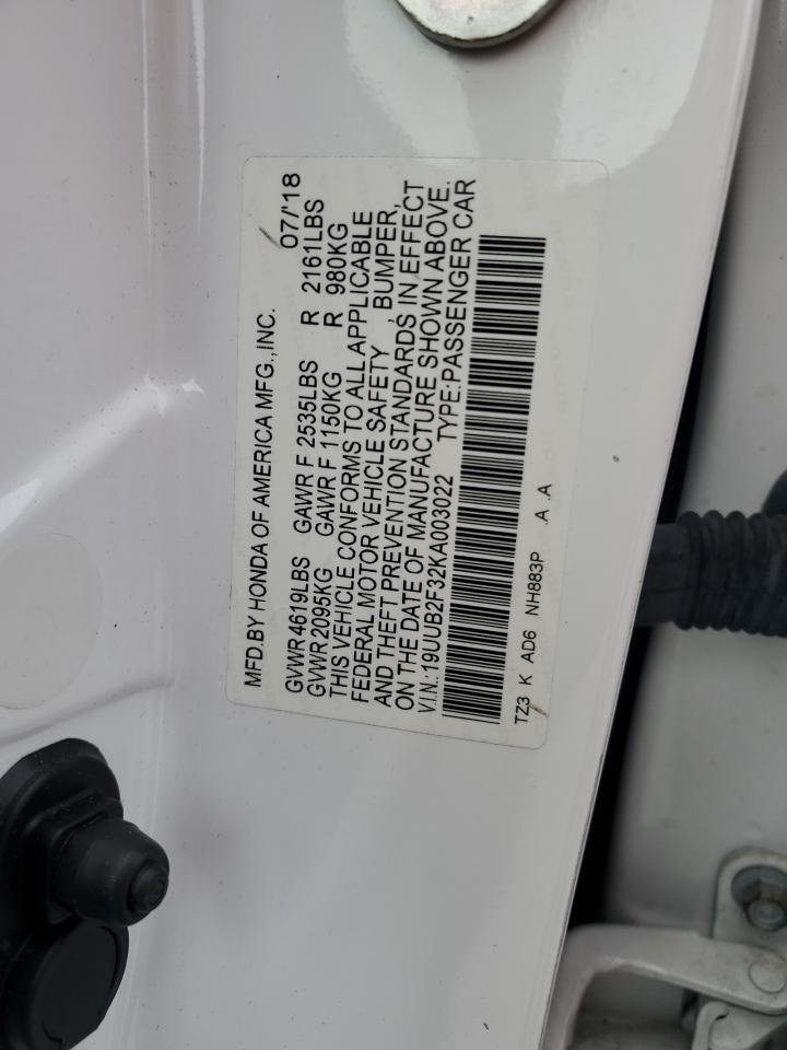 2019 Acura TLX VIN 19UUB2F32KA003022 Copart auction photo, all over damage thumbnail 12