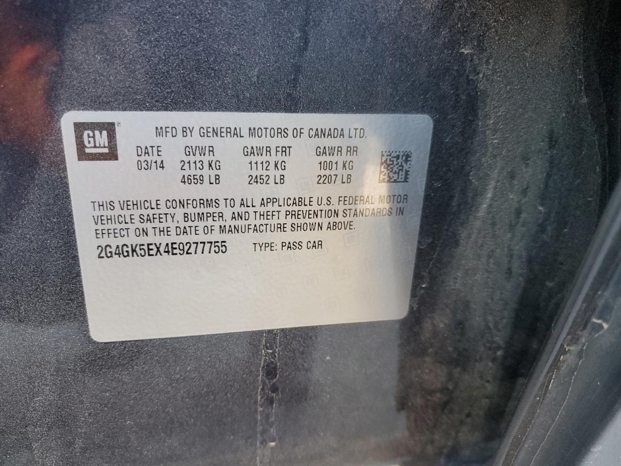 2014 Buick Regal VIN 2G4GK5EX4E9277755 Copart auction photo, front end / minor dent/scratches damage thumbnail 12