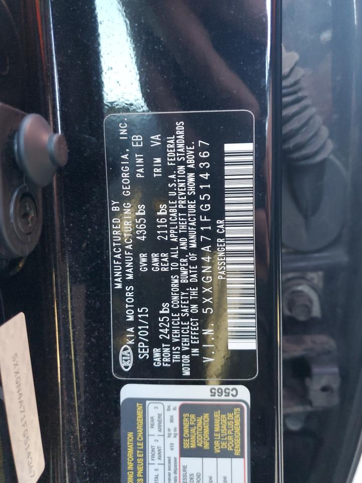 2015 KIA Optima VIN 5XXGN4A71FG514367 Copart auction photo, front end / minor dent/scratches damage thumbnail 14