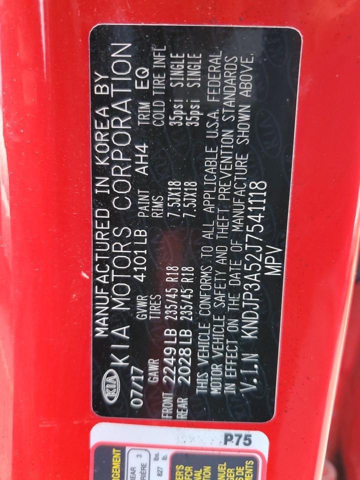 2018 KIA Soul VIN KNDJP3A52J7541118 Copart auction photo, front end damage thumbnail 13