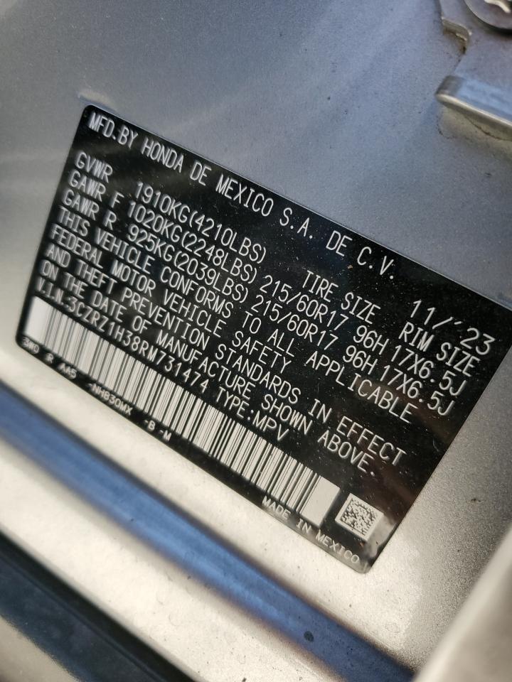 2024 Honda HR-V VIN 3CZRZ1H38RM731474 Copart auction photo, rollover damage thumbnail 13