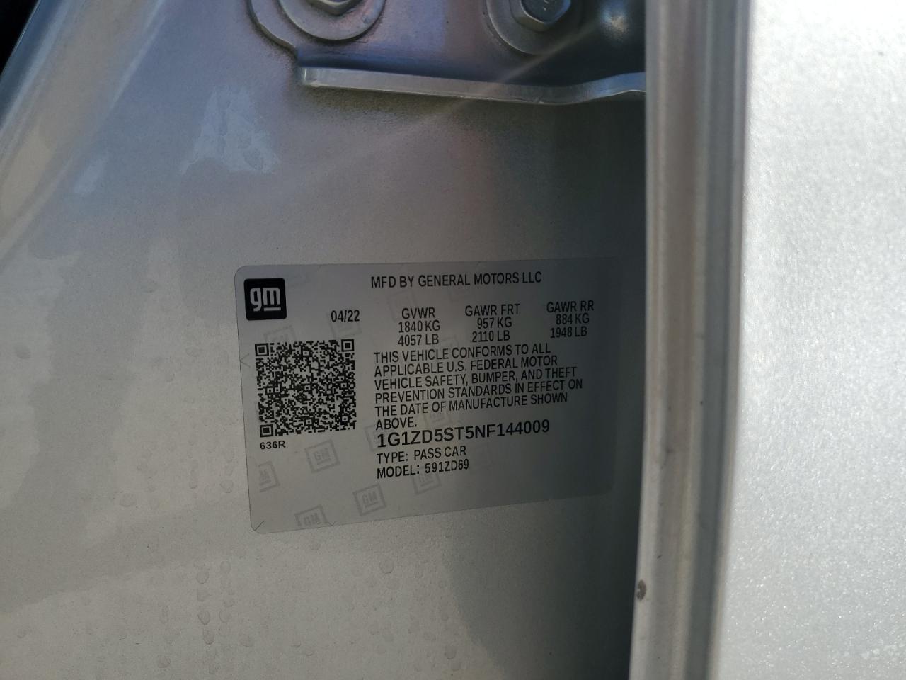 2022 Chevrolet Malibu VIN 1G1ZD5ST5NF144009 Copart auction photo, front end damage thumbnail 12