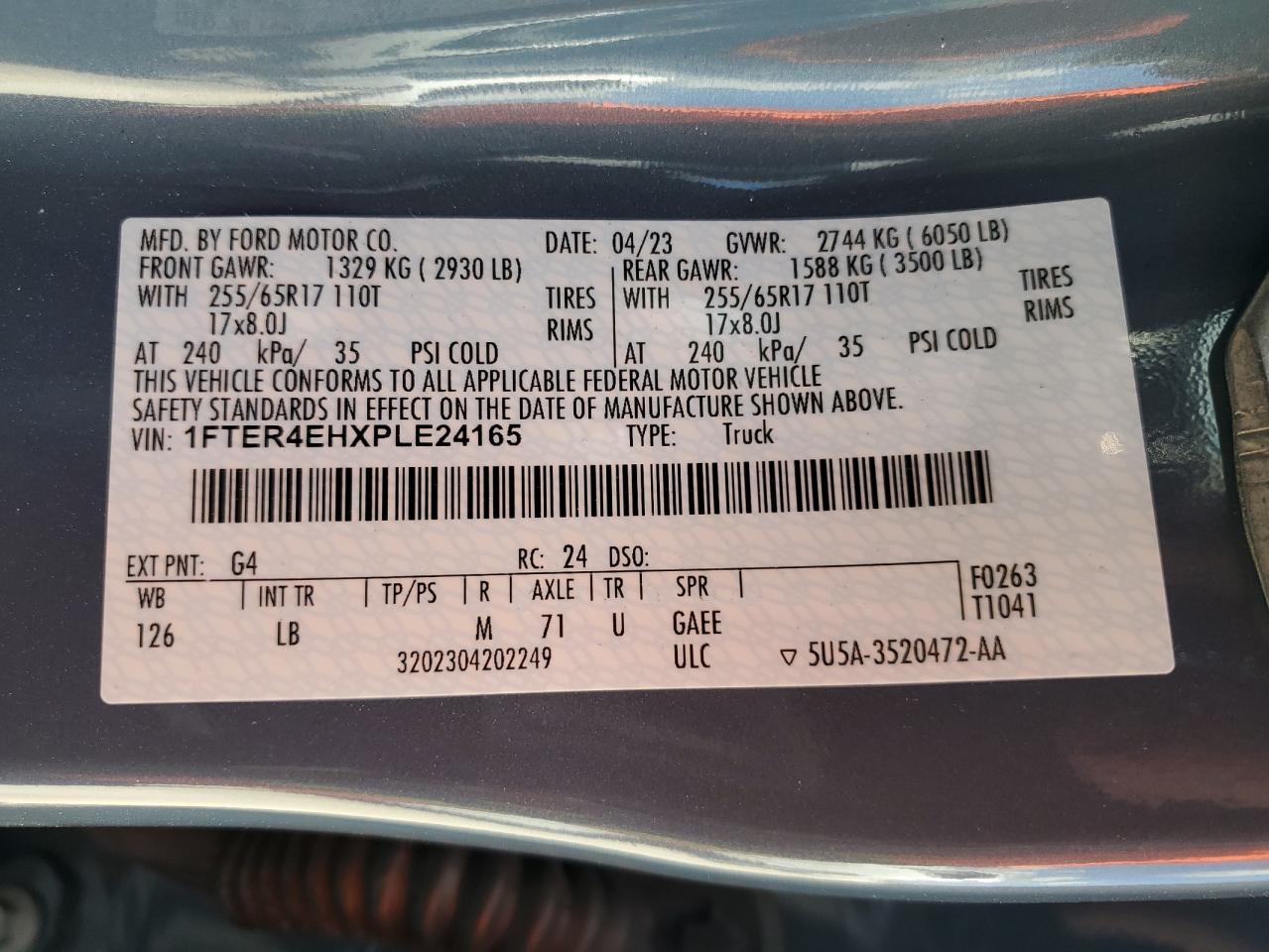 2023 Ford Ranger VIN 1FTER4EHXPLE24165 Copart auction photo, rear end damage thumbnail 12