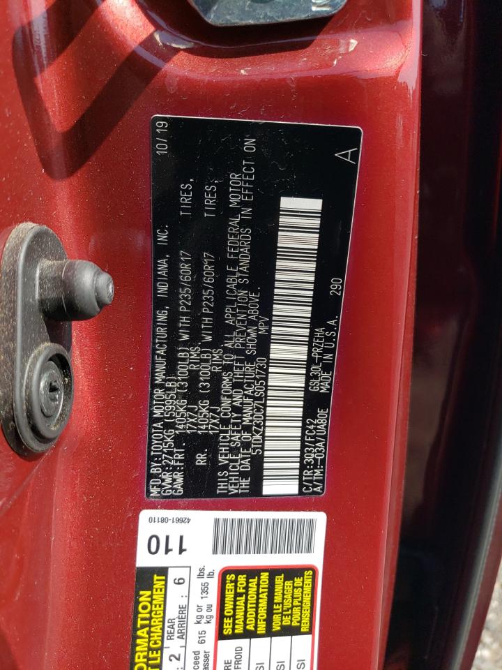 2020 Toyota Sienna VIN 5TDKZ3DC7LS051730 Copart auction photo, all over / minor dent/scratches damage thumbnail 15