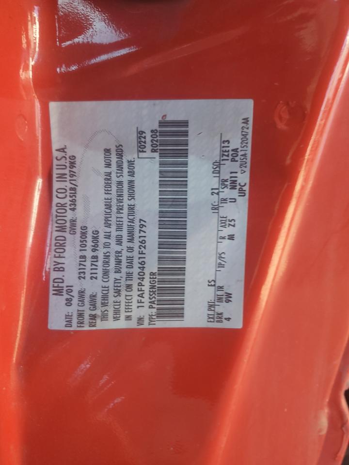 2001 Ford Mustang VIN 1FAFP40461F261797 Copart auction photo, all over damage thumbnail 12