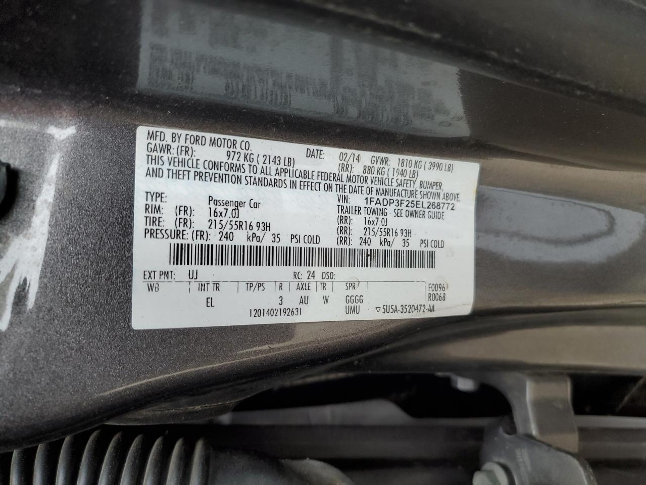 2014 Ford Focus VIN 1FADP3F25EL268772 Copart auction photo, all over damage thumbnail 13