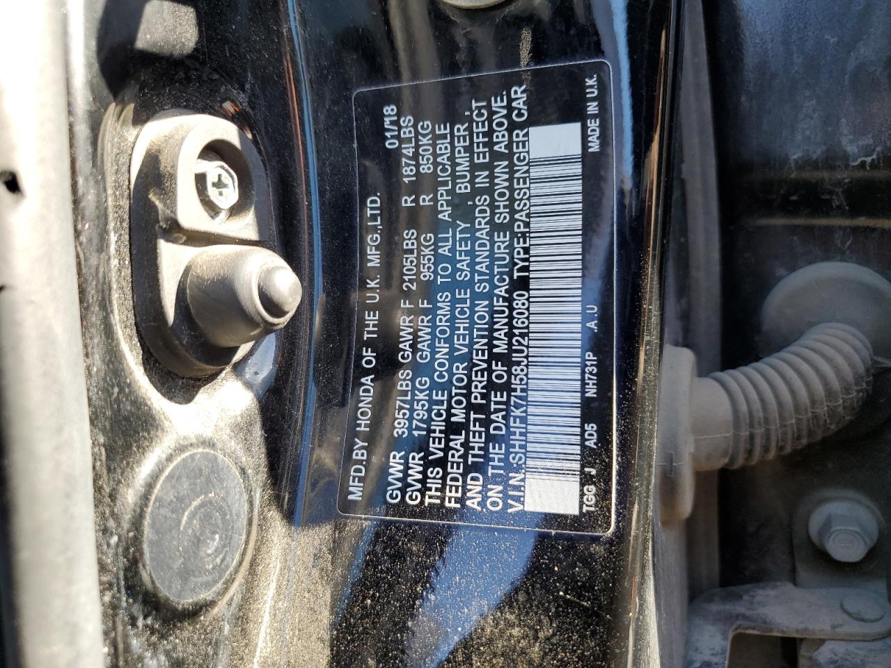 2018 Honda Civic VIN SHHFK7H58JU216080 Copart auction photo, front end damage thumbnail 15