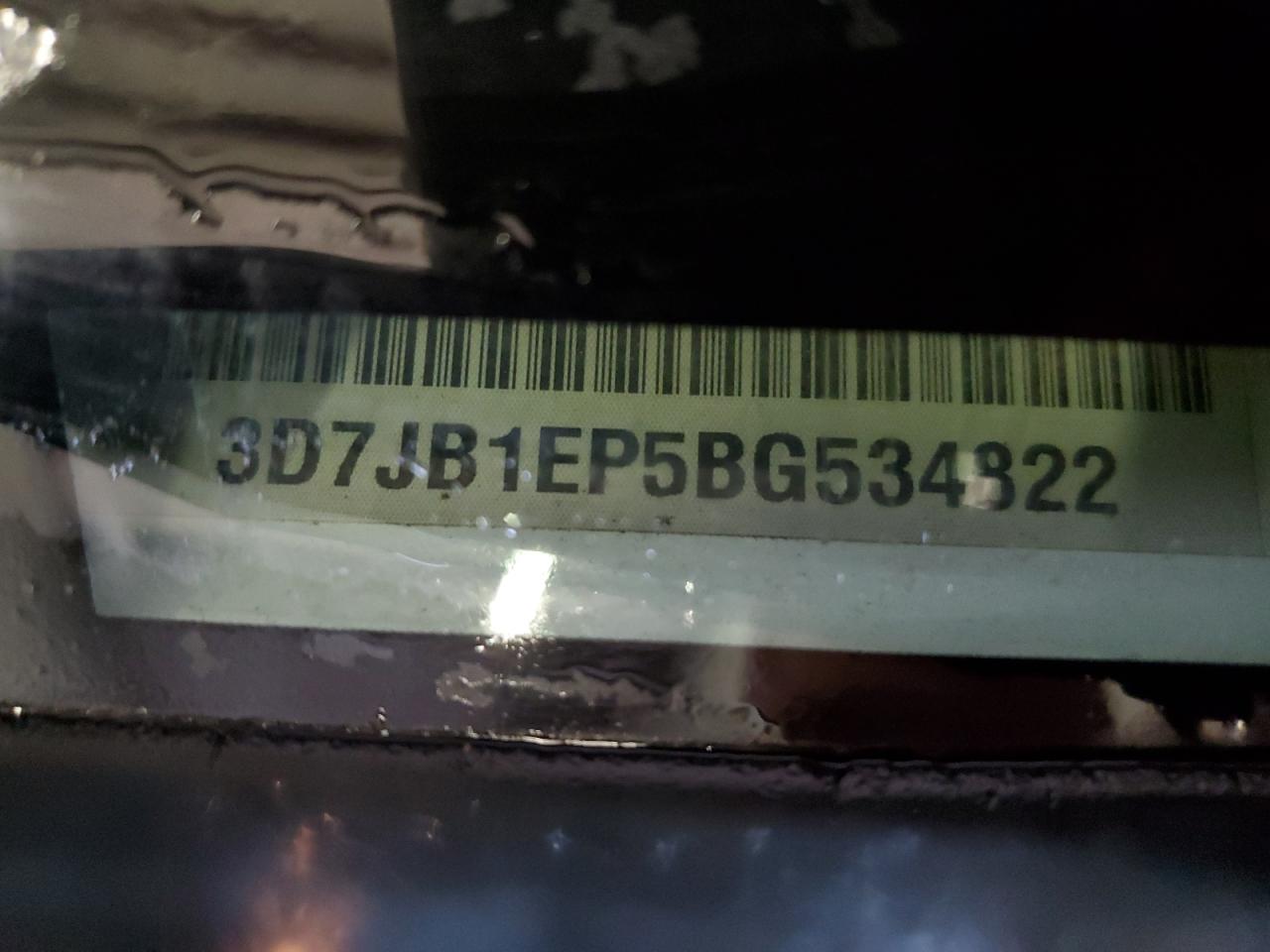 2011 Dodge RAM VIN 3D7JB1EP5BG534822 Copart auction photo, side / front end damage thumbnail 12