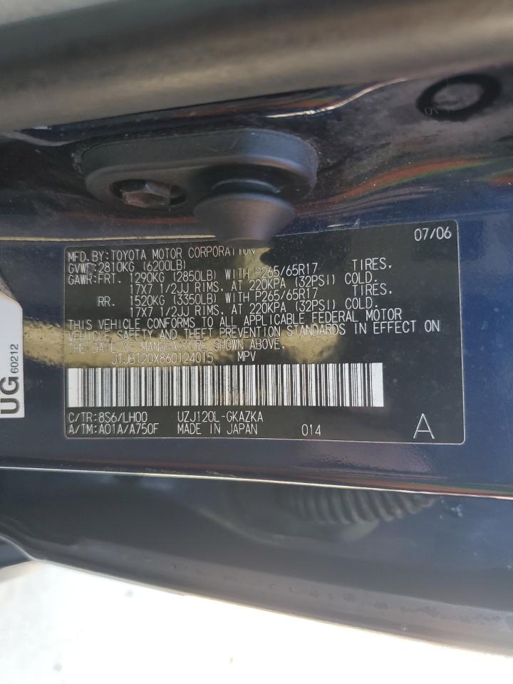 2006 Lexus GX VIN JTJBT20X860124015 Copart auction photo, front end damage thumbnail 13