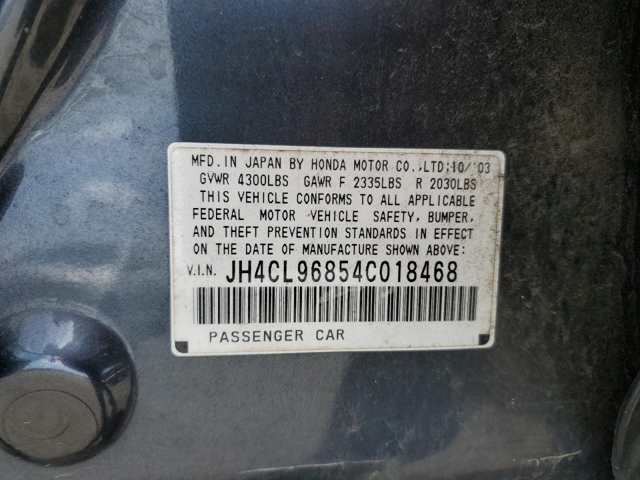 2004 Acura TSX VIN JH4CL96854C018468 Copart auction photo, front end damage thumbnail 12