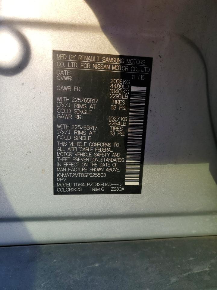 2016 Nissan Rogue VIN KNMAT2MT8GP625503 Copart auction photo, side damage thumbnail 13