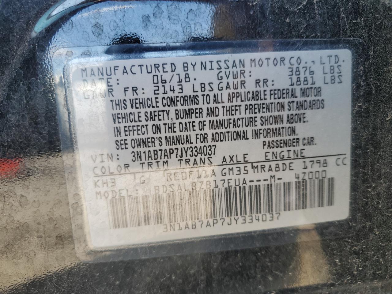 2018 Nissan Sentra VIN 3N1AB7AP7JY334037 Copart auction photo, front end / minor dent/scratches damage thumbnail 12