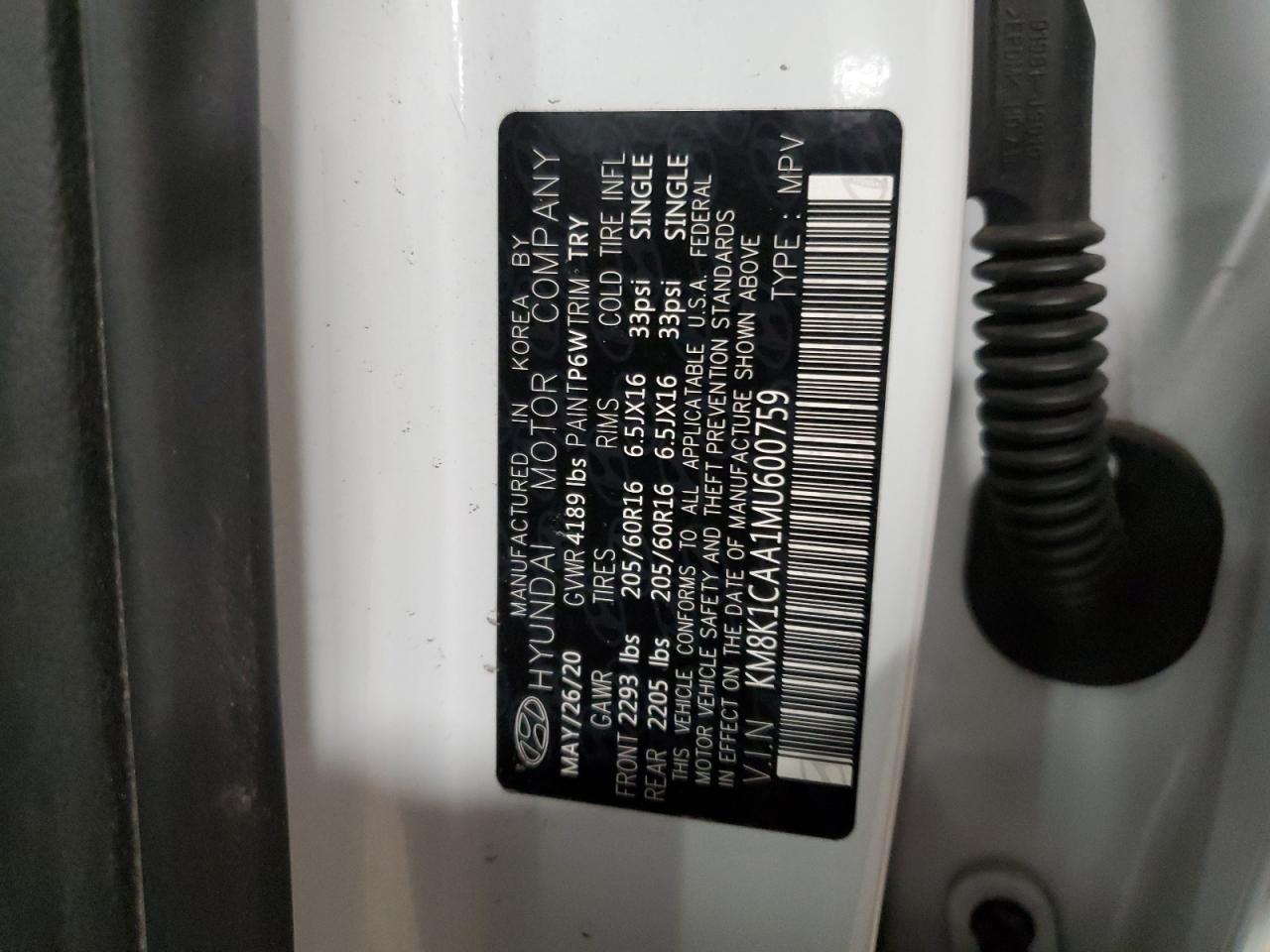 2021 Hyundai Kona VIN KM8K1CAA1MU600759 Copart auction photo, front end / mechanical damage thumbnail 14